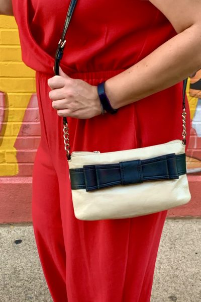 Red Apt 9 Jumpsuit and Kate Spade handbag