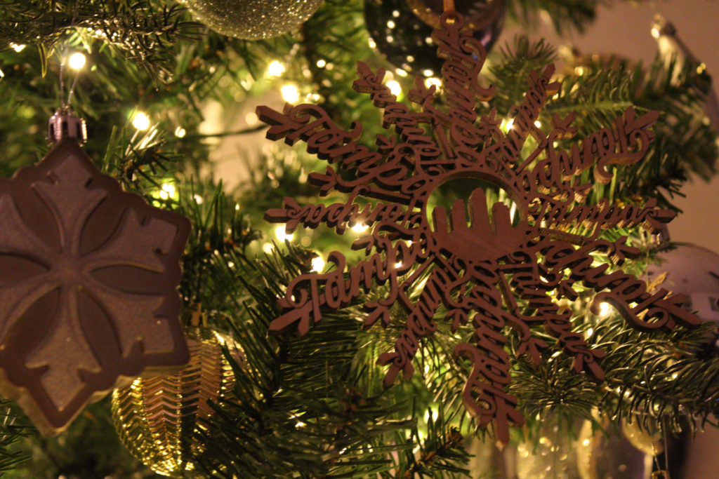 My new wooden Tampa snowflake ornament from local boutique Hazel + Dot